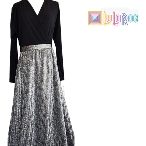 LULAROE DeAnne Wrap Dress Black & Silver Size 3XL New With Tags Party Wedding LULAROE DeAnne Wrap Dress Black & Silver Size 3XL New With Tags Party Wedding
